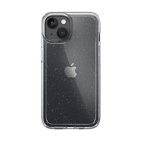 Speck Clear iPhone 14 & iPhone 13 Case - Drop Protection, Scratch Resistant & Anti-Yellowing Dual Layer Case for iPhone 14 & iPhone 13 Case for 6.1 inch Model - Clear with Platinum Glitter GemShell - color: Clear/Clear W/Platinum Glitter
