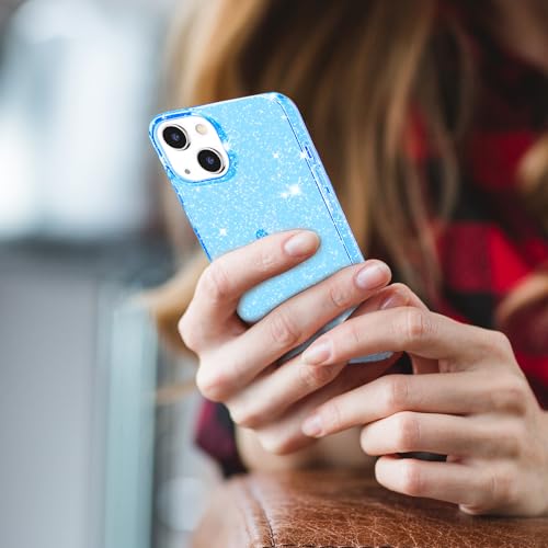 JJGoo Compatible with iPhone 15 Case Glitter, Clear Transparent Soft TPU Sparkle Anti-Scratch Shockproof Protective Phone Bumper, Women Girls Slim Bling Sparkly Phone Case, Translucent Blue - color: Blue, size: for iPhone 15