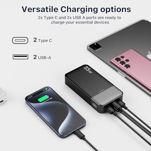 JUOVI Portable Charger 35W 20000mAh Power Bank - color: Black