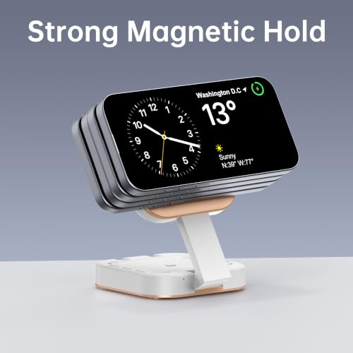 3 in 1 Mini Foldable Fast Charging Station for Apple Devices, Travel Wireless Charger Stand for Magsafe for iPhone 18 Duo 17 e Air 16 15 14 13 12 Series, Apple Watch & AirPods Series (Golden) - color: Golden