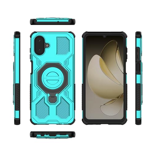 Asuwish Phone Case for Samsung Galaxy A07 4G with Tempered Glass Screen Protector Cover and Magnetic Ring Holder Kickstand Protective Hard Mobile Hybrid Cell Accessories AO7 A 07 Women Men Teal