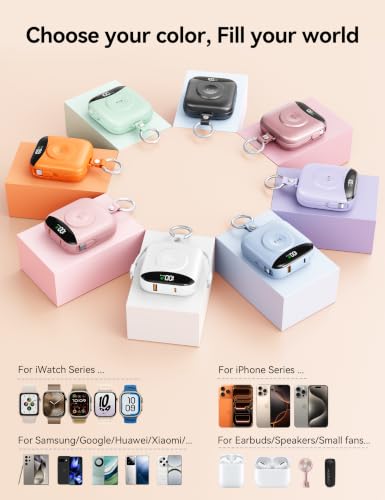 Portable Charger 10000mAh 22.5W Power Bank Built-in 2 Cables Keychain - color: Orange