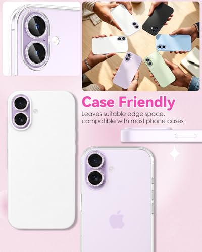 CloudValley All Bling Camera Lens Protector for iPhone 17/iPhone 16/Plus - color: Bling Purple