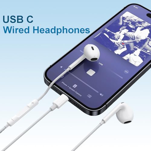 2 Packs USB C Headphones for iPhone 17/16/15 Earbuds Type C Earphones