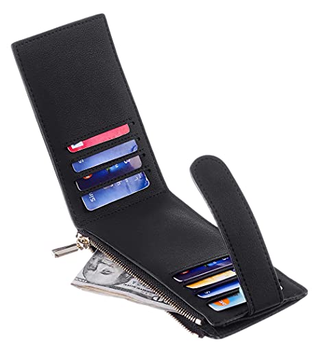 Chelmon Women's RFID Slim Card Holder Wallet | Thin Bifold Multi Card Case with Zipper Coin Pocket Purse for Women(Black Smooth) - color: Black Smooth
