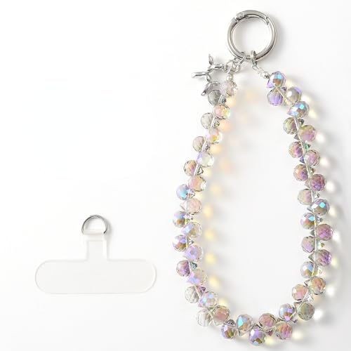 richginker Crystal Beaded Phone Wrist Strap with Tether Tab, Light Purple - color: Light Purple