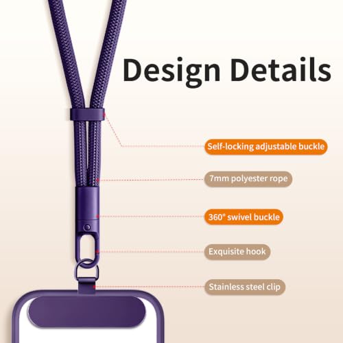 saxsion Lanyard for Phone, Self-Locking Phone Wrist Strap with 0.4mm Ultra-Thin Clip & 360° Hook, Anti-Drop and anti theft phone Strap (Purple) - color: Purple