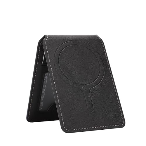 Ultrathin Magnetic PU Leather Card Holder with Swivel Stand,Black - color: BLACK