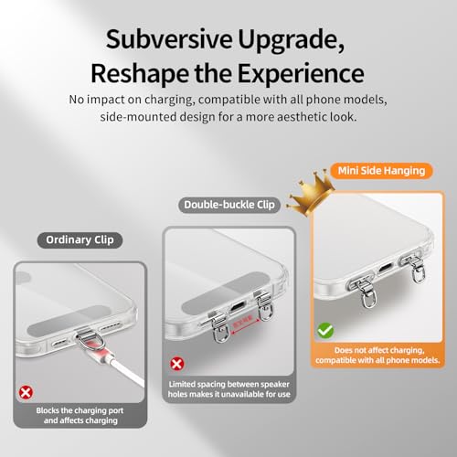 3 PCS Phone Tether Tab Universal Lanyard Clip 360° Rotatable Mini Side Clip Stainless Steel for All Phones Case No Blocking Charging/Calls Metal Finger Holder Ultra-Thin 0.3mm for Wrist or Crossbody Straps