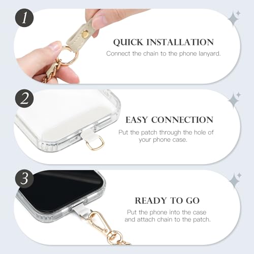 TiMOVO 2-in-1 Phone Lanyard Crossbody, Adjustable Phone Strap for Most Smartphones, PU Strap Combo with Metal Chain for Women - color: White