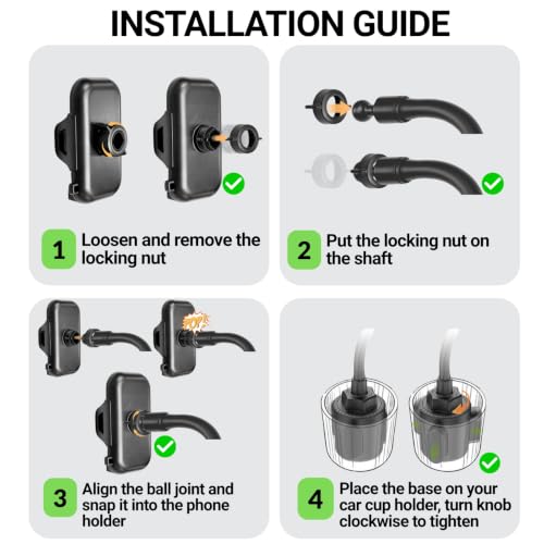 Cup Holder Phone Mount, 15-Inch Adjustable Gooseneck Car Holder