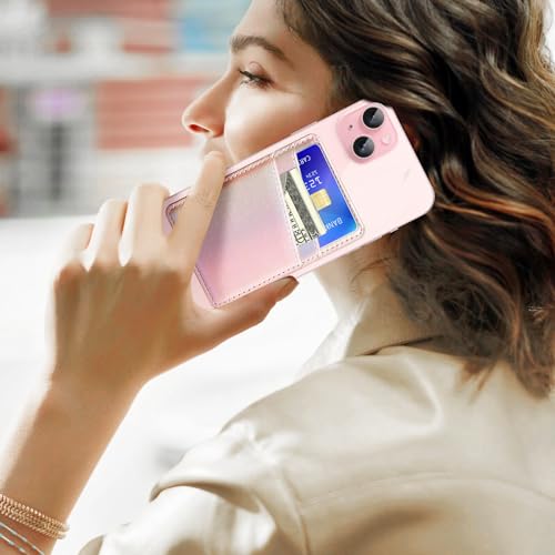 SHANSHUI Magnetic Wallet Compatible for Magsafe, PU Leather Power Magnet Card Holder for Back of Phone Wallet 2 Card Slots Compatible for iPhone 15/14/ 13/12 Series - color: PurpleRainbow