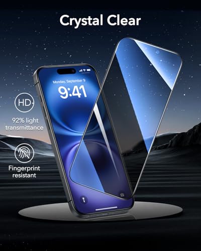 ESR 3 Pack for iPhone 16 Plus/15 Plus Privacy Screen Protector, Armorite | 7X Impact Absorption, 9H+ Tempered Glass, Anti-Spy, Easy One-Pull Installation, UltraFit Tray, Full-Coverage Protection - size: iPhone 16 Plus/15 Plus 6.7 inch
