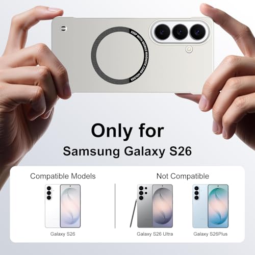 Frameless Slim Case for Samsung Galaxy S26, Silky Touch, Hard PC Matte Back, Exposed Sides Compatible with Mag-Safe, Anti-Scratch Shockproof Protective Cover for Samsung S26 5G (White) - color: White