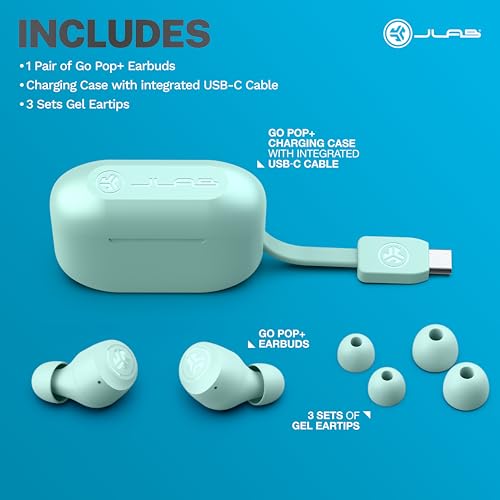 JLab Go Air Pop+ Earbuds, Dual Connect, EQ3 Sound, Mint Green - color: Mint, style: Matte