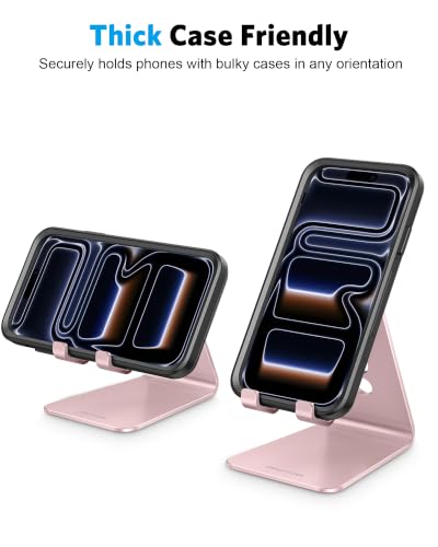 OMOTON Adjustable Cell Phone Stand, C2 Aluminum Desktop Phone Holder Dock Compatible with iPhone 15 14 13 Xs XR 8 Plus 7 6, Samsung Galaxy, Google Pixel, Android Phones, Rose Gold - color: Rose Gold