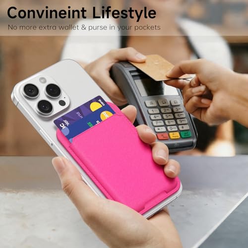 oakxco Phone Wallet Stick On, Slim Thin Adhesive ID Credit Card Holder Wallet Pocket Back of Phone Case, Hard Shell Plastic Sleeve Sticky Card Wallets Pouch for iPhone Samsung Pixel, Neon Hot Pink - color: Hot Pink