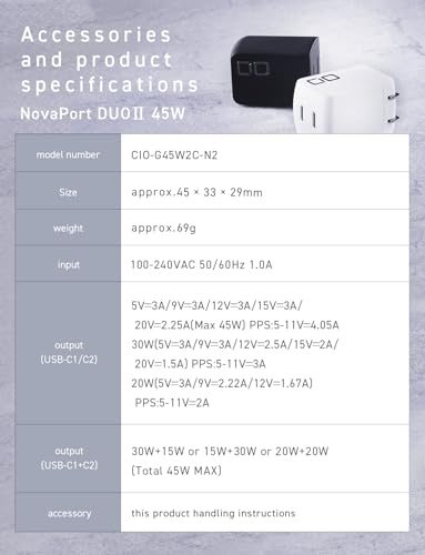CIO NovaPort Duo II 45W2C Dual USB-C GaN Fast Charge Block (Black) - color: Black
