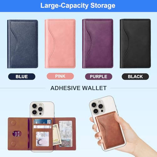 Adhesive Phone Wallet, 6 Card Holder with ID Window,Purple - color: Purple