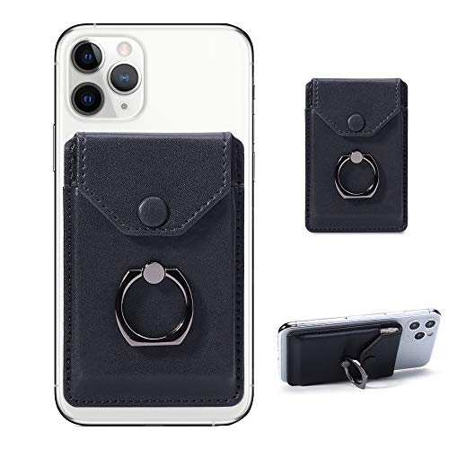 Self Adhesive Phone Card Wallet with Ring Stand Flip Cover, Black - color: Black