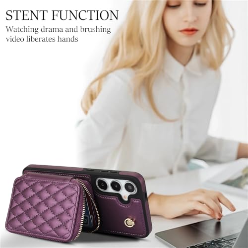Phone Case for Samsung Galaxy S25 5G Wallet Cell Cover with Tempered Glass Screen Protector Wrist Crossbody Strap RFID Blocking Credit Card Holder Slot S 25 25S 25 25S SM-S931U Women Girls Dark Purple - color: Dark Purple