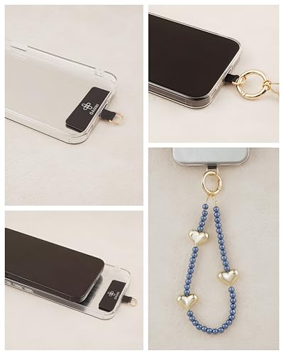 Phone Wrist Strap Pearl Beaded Chain Wristlet Gold Heart Charms - color: Blue