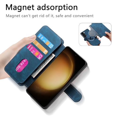 2 in 1 Detachable Wallet Case for Samsung Galaxy S23+ Plus CMG Blue | PU Leather Magnetic Flip Folio Case with RFID Blocking Card Holder, Credit Card Slots Kickstand, Shockproof Protective Cover - color: Blue, size: Samsung Galaxy S23 Plus