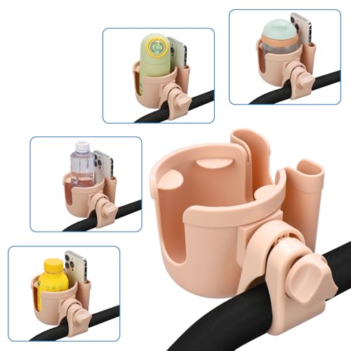 Accmor Stroller Cup Holder with Phone Holder, Bike Cup Holder, Universal Cup Holder for Uppababy Nuna Strollers, 2-in-1 Drinks Holder for Walker, Wheelchair, Scooter - color: All Pink