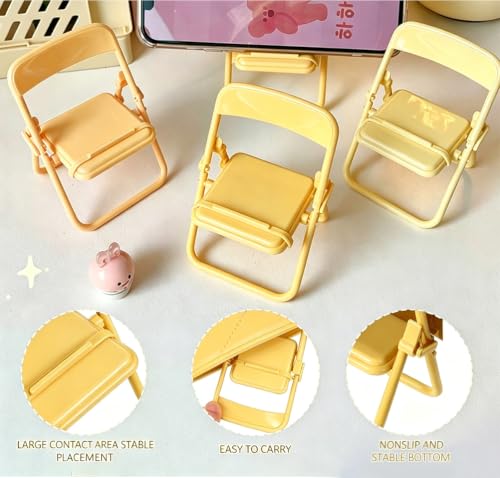 5 Pieces Foldable Mini Chair Phone Stand, Desk Holder for Phones, Yellow