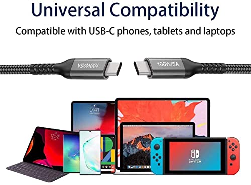 10FT USB-C to USB-C Cable 100W, 20V/5A Long Fast PD Charging Grey - color: Grey, size: 10FT