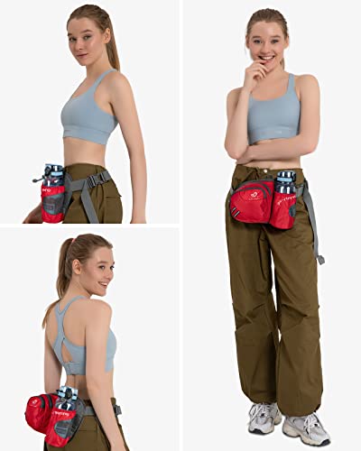 WATERFLY Fanny Pack Waist Bag: Waist Pack for Women Men with Water Bottle Holder Hiking Fanny Pack for Running Walking DogWalking Travel Cycling - color: Red