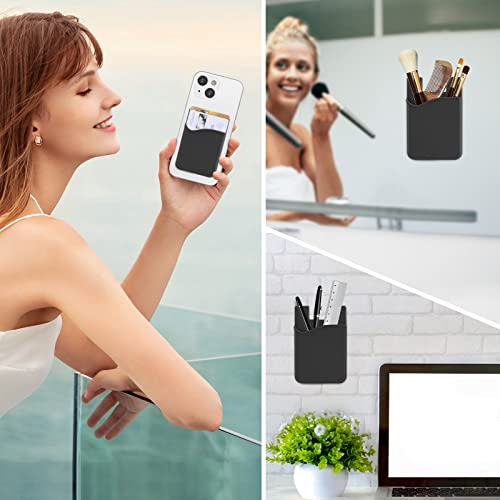 SHANSHUI Card Holder for Phone Case, 6 Pack Phone Card Holder for Back of Phone Wallet Stick on Compatible for iPhone & Almost All Smartphones - color: Black x6