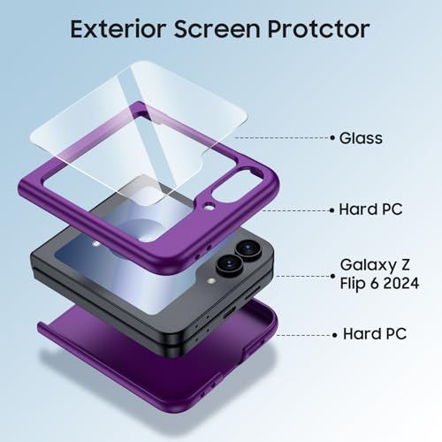 GooseBox for Samsung Galaxy Z Flip 6 Case with Screen Protection,Z Flip 6 Slim HD Clearly Case Ultra-Thin Anti-Scratch Shockproof Phone Case(Purple) - color: Flip6-Purple