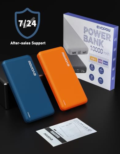2-Pack Portable Charger, 10000mAh Power Bank, Battery Pack, Battery Bank - color: Blue&Orange