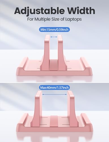 Vaydeer Vertical Laptop Stand Holder Plastic Adjustable Desktop Notebook Dock Space-Saving 3 in 1 for All MacBook Pro Air, Mac, HP, Dell, Microsoft Surface, Lenovo, up to 17.3 inches (Pink) - color: Pink
