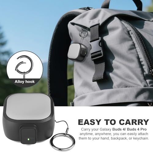 for Samsung Galaxy Buds 4 Pro/Buds 4 Case (2026) with Secure Safety Lock Clip,Shockproof Scratch-Resistant Hybrid PC+TPU Soft Shell Protective Cover Accessories with Carabiner&Cleaning Pen(Black) - color: Black Edge-Grey