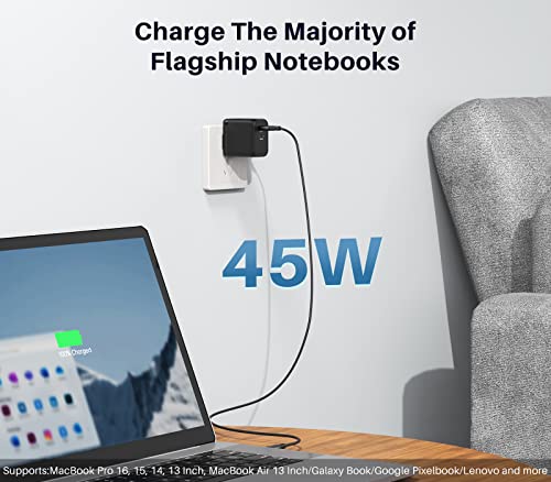 K&ZZ USB C Charger Block 45W Dual Port Super Fast Type C Wall Charger Foldable PD GaN Chargers Charging Station USB-C Charger Adapter for MacBook/iPad/iPhone 17