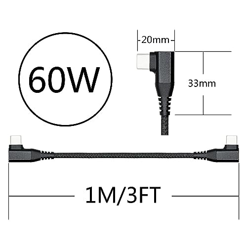90 Degree USB C Power Data Cable 3FT, 60W PD Fast Charging & 480Mbps Data - style: Black - 1M/3FT