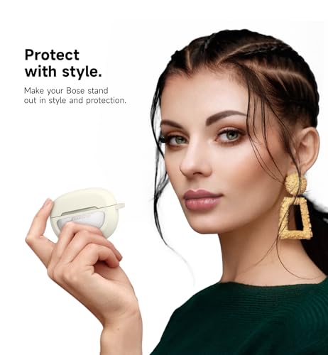SURITCH Case Cover for Bose Ultra Open Earbuds(2024), Shockproof Protective Cover for Bose Ultra Open Wireless Ear Earbuds Charging Case Accessories with Carabiner, White - color: White