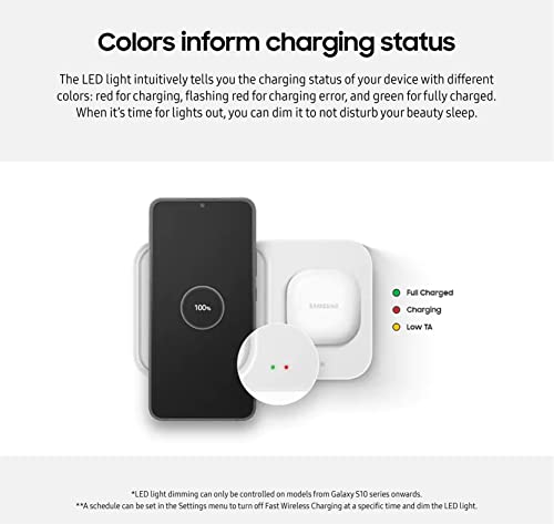 SAMSUNG 15W Wireless Charger Duo w/USB C Cable, Charge 2 Devices at Once, Cordless Super Fast Charging Pad for Galaxy Phones and Devices, 2022, US Version, Black
