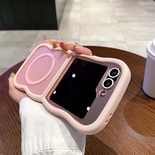 UEEBAI Magnetic for Samsung Galaxy Z Flip 5/Z Flip 6/7 FE Case, Compatible with MagSafe, Transparent Clear Wave Frame Design Soft Edge Cover Matte Shockproof Phone Case- Pink - color: Pink, size: Samsung Z Flip 7 FE/Z Flip 6/Z Flip 5 5G