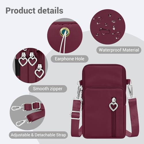YINHEXI Small Crossbody Bags for Women Trendy, Mini Triple Compartment Cell Phone Crossbody Wallet Purses - color: Burgundy Red-2