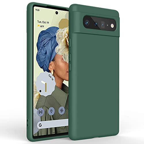 Amzpas Silicone Phone Case Compatible with Google Pixel 6, Soft Protective Smart Phone Case for Women Men, Durable Anti-Scratch Shockproof Phone Cover Dark Green - color: Dark Green