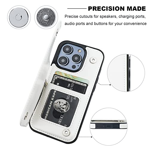 ONETOP for iPhone 14 Pro Wallet Case with Credit Card Holder,White | Kickstand,ID/Cash Holder,Case Wallet with Card Slots,Double Magnetic Clasp,Durable PU Leather Shockproof Cover for Women Men - color: White