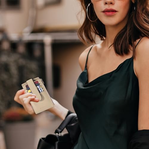 Chelmon Women's RFID Slim Card Holder Wallet | Thin Bifold Multi Card Case with Zipper Coin Pocket Purse for Women(Khaki) - color: Khaki