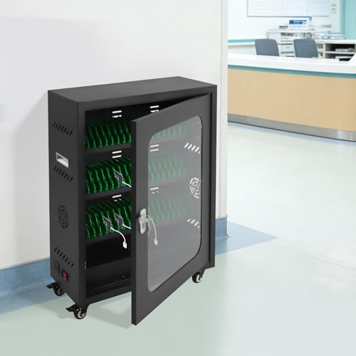 50 Device Cell Phone Charging Station, Rechargeable Cellphone Locker Storage Charging Station, Mobile Charging Cabinet for Cell Phone, USB Cell Phone Charging Cart with Lock - color: Black-50 Slots