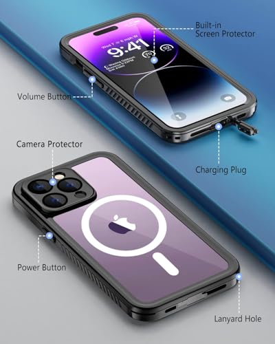 Beeasy for iPhone 14 Pro Max Waterproof Case with Magsafe, IP68 Underwater Military Grade, Phone Case with Shockproof, Dustproof, Rugged 360 Full Body Protection Cover with Built-in Screen Protector - size: iPhone 14 Pro Max (6.7")