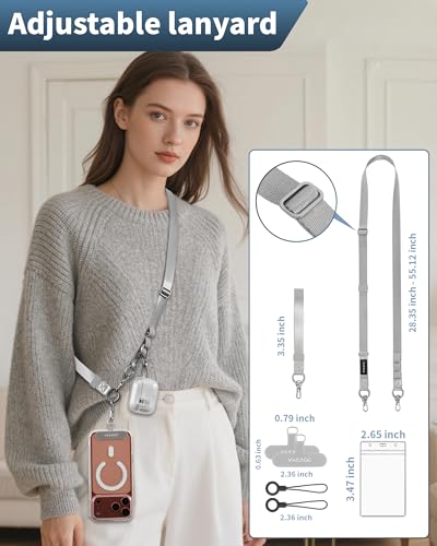 VVAAGG Cell Phone Lanyard for iPhone: Adjustable Phone Strap Crossbody Neck and Wrist Strap Anti-Theft Lanyard Travel Essential Compatible for iPhone Android Smartphones Sliver - color: Sliver