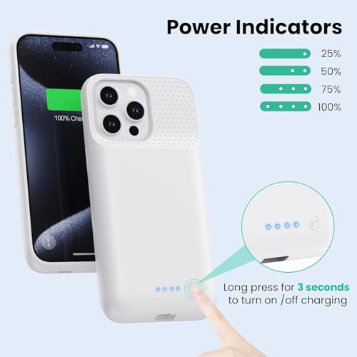 Battery Case for iPhone 15 Pro Max,Powerful 8600mah Ultra-Slim Protective Charging Case,15W Fast Charging Portable Rechargeable Expandable Battery Charger Cover for iPhone 15 Pro Max(6.7inch)-White - color: White