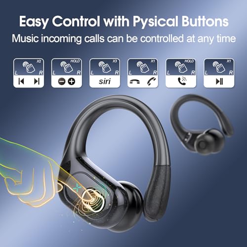 Wireless Earbuds 75H Bluetooth 5.4 Sport Headphones with Earhooks, Black - color: Black